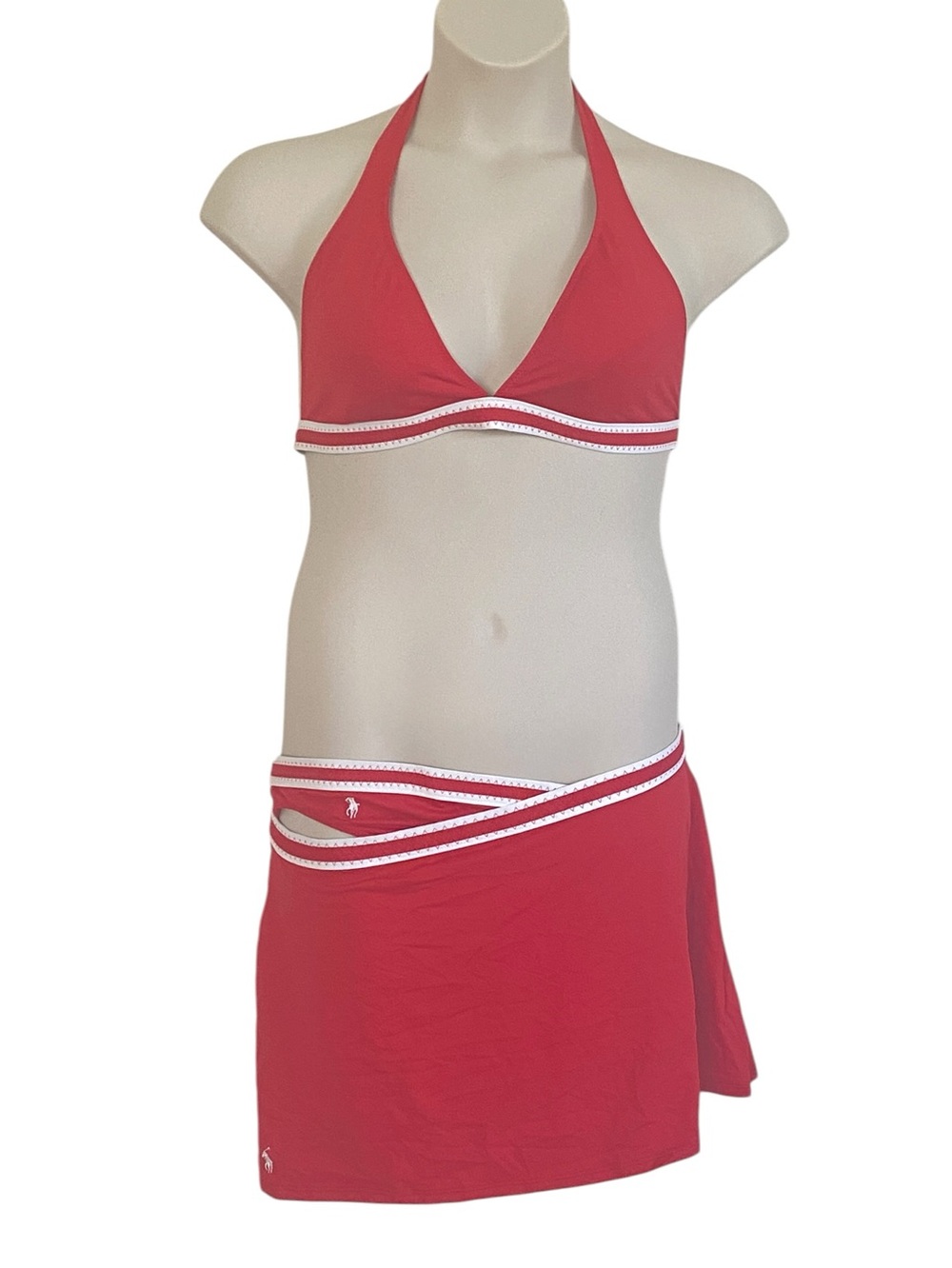 Ralph Lauren Vintage Y2K Red White Bikini Swim Skirt 3 Piece Set Sz L - Picture 2 of 16
